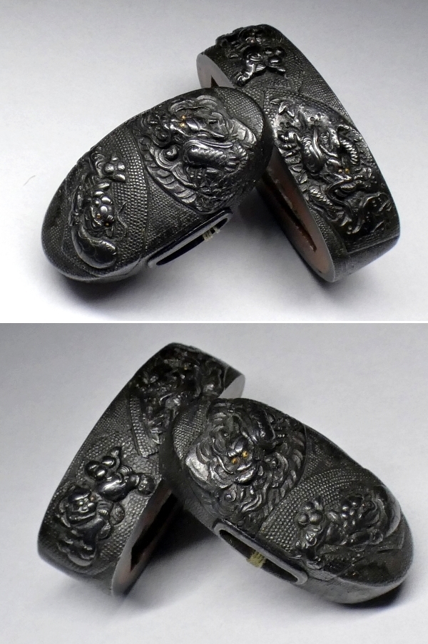 レビュー高評価のおせち贈り物 鍔 刀装具 刀装具 縁頭 金象嵌 備考 後藤本家を彷彿とさせる名作縁頭 2360 赤銅魚々子地縁頭 無銘 雲龍に唐獅子図